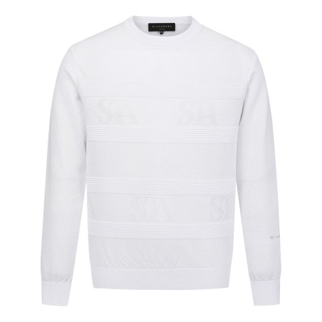 남성 로고 메쉬 스트라이프 긴팔 니트