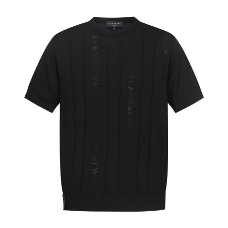 남성 로고 레터링 백 블록 반팔 니트