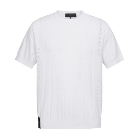 남성 로고 레터링 백 블록 반팔 니트