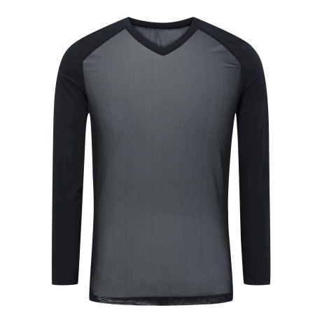 남성 냉감 슬리브 브이넥 튤 긴팔 티셔츠