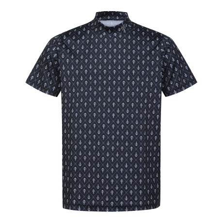 남성 로고 아가일 패턴 모크넥 반팔 티셔츠