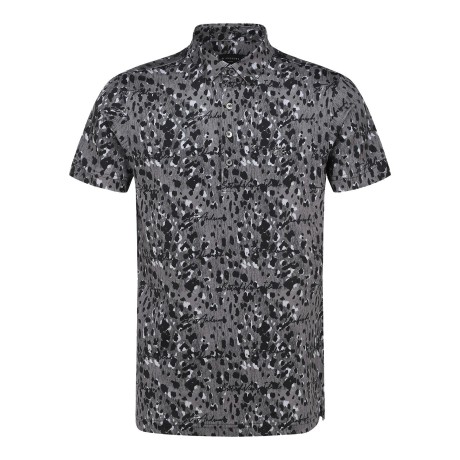 남성 레터링 레오파드 칼라 반팔 티셔츠