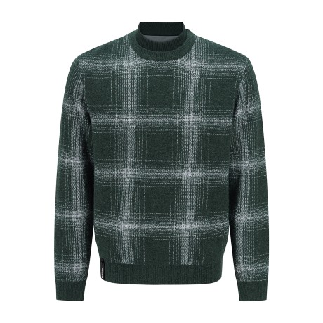 남성 채크 레이어드 라운드넥 방풍 니트