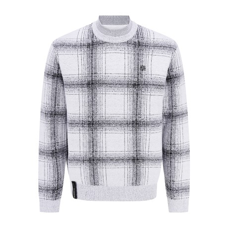 남성 채크 레이어드 라운드넥 방풍 니트