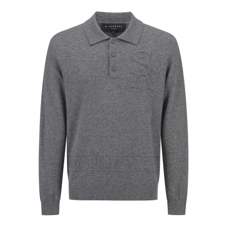 남성 엠보 로고 레터링 캐시미어 카라 니트