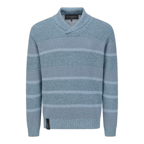 남성 스트라이프 배색 숄 카라 방풍 니트