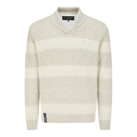 남성 스트라이프 배색 숄 카라 방풍 니트