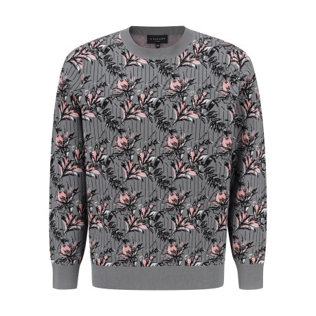 남성 플로럴 자카드 라운드 긴팔 니트