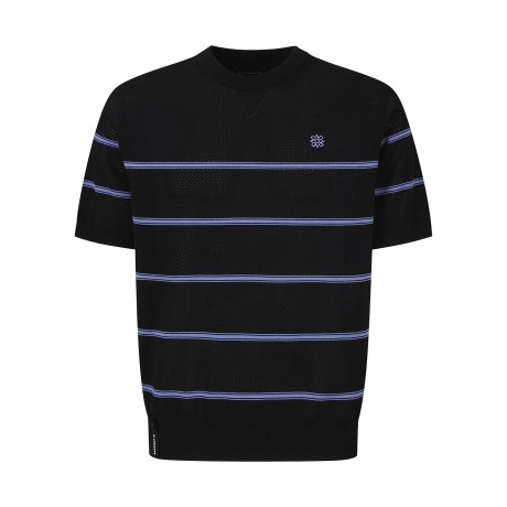 남성 스트라이프 타공 반팔 니트