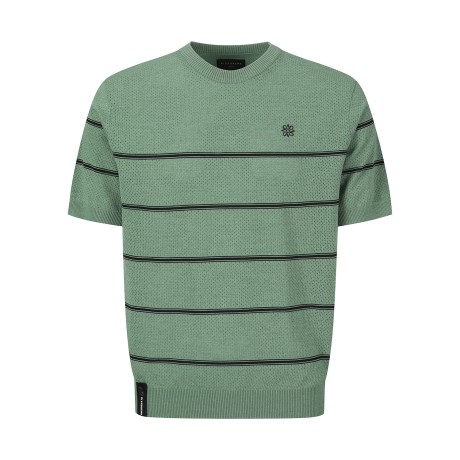 남성 스트라이프 타공 반팔 니트