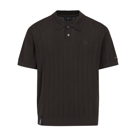 남성 스트라이프 조직감 칼라 반팔 니트