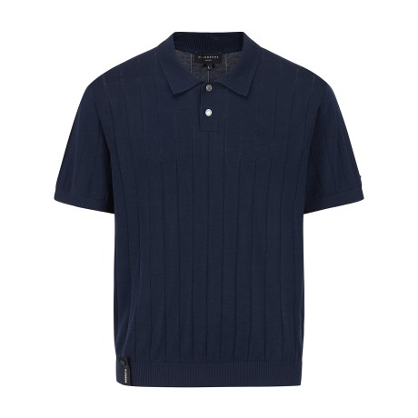 남성 스트라이프 조직감 칼라 반팔 니트