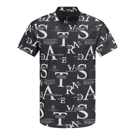 남성 로고 패턴 핀턱 칼라 반팔 티셔츠