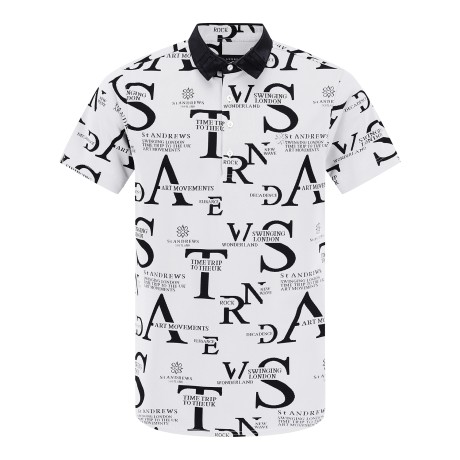 남성 로고 패턴 핀턱 칼라 반팔 티셔츠