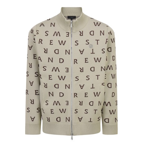 남성 로고 패턴 하이넥 니트 집업 가디건