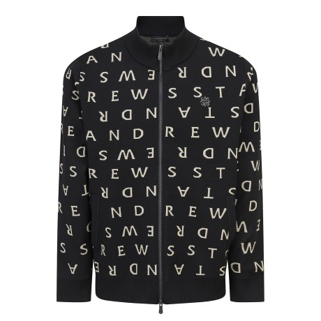 남성 로고 패턴 하이넥 니트 집업 가디건