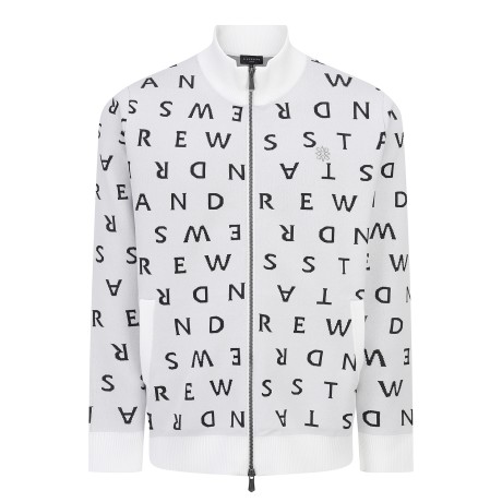 남성 로고 패턴 하이넥 니트 집업 가디건