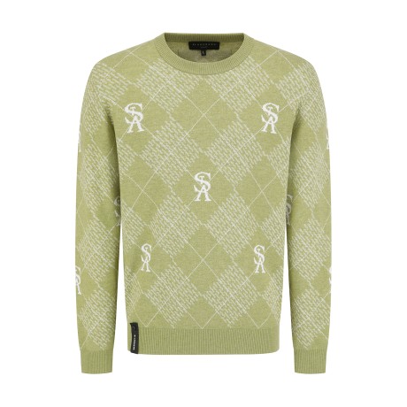 남성 STA 로고 아가일 긴팔 니트