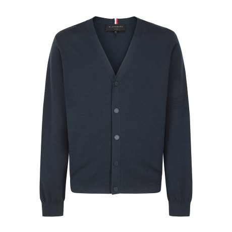 남성 백 프린팅 우븐 믹스 니트 가디건