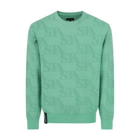 남성 STA 로고 조직 패턴 라운드 니트