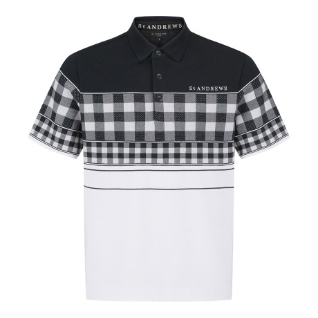 남성 체크 믹스 냉감 로고 프린트 카라 반팔 니트