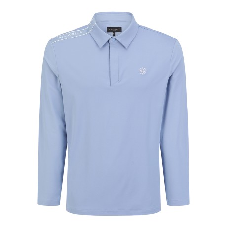 남성 배색 로고 자수 스트레치 카라 긴팔티셔츠