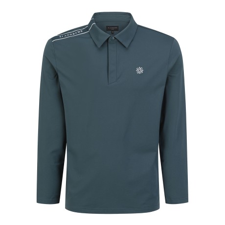 남성 배색 로고 자수 스트레치 카라 긴팔티셔츠