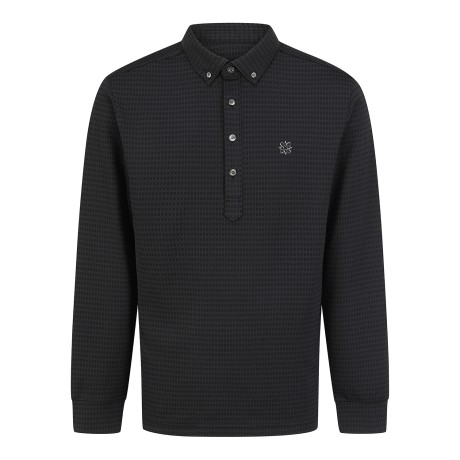 남성 격자 자가드 버튼 카라 긴팔티셔츠