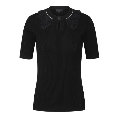 여성 레이스 카라 반팔 니트