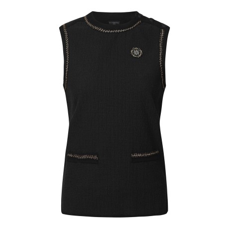 여성 트위드 배색 라운드 니트 베스트