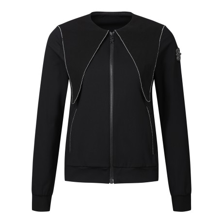 여성 우븐 배색 후드 저지 집업