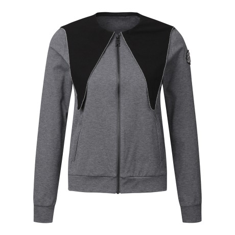 여성 우븐 배색 후드 저지 집업