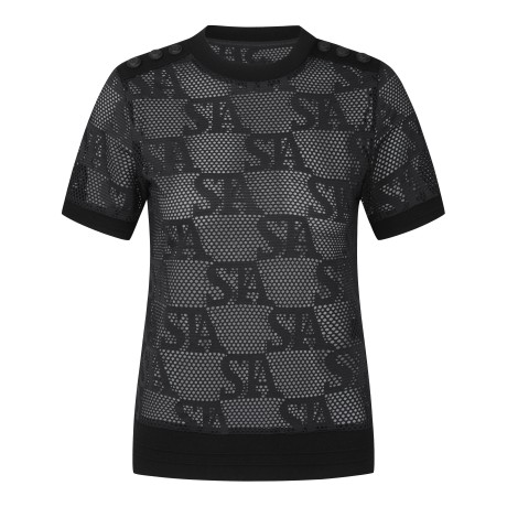 여성 메쉬 자카드 레이어드용 반팔 티셔츠