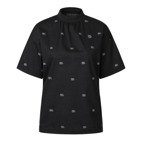 여성 하이넥 STA 자수 패턴 반팔티셔츠