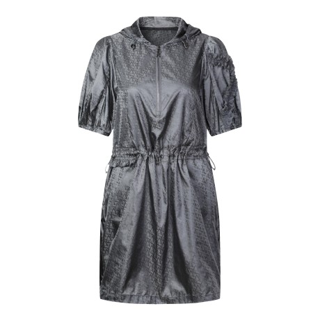 여성 로고 자가드 홑겹 후드 원피스