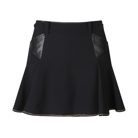 여성 체인장식 가죽배색 A라인 큐롯 스커트