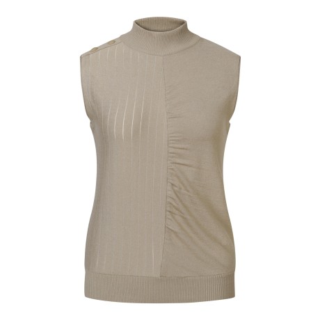 여성 스트라이프 절개 셔링 니트 베스트