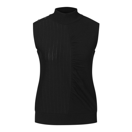 여성 스트라이프 절개 셔링 니트 베스트