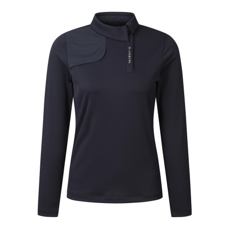 여성 변형 카라 우븐 건플랩 긴팔티셔츠