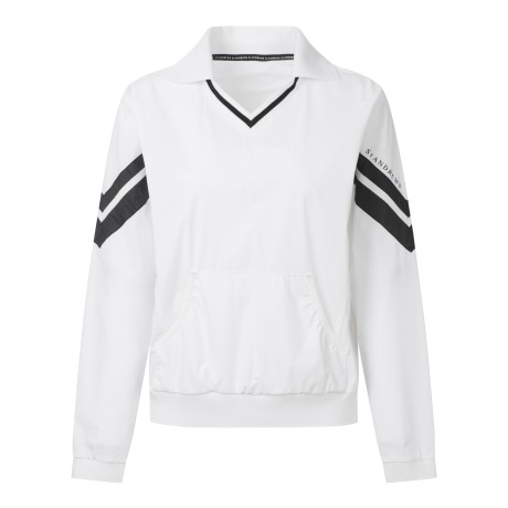 여성 니트 카라 라인 배색 V넥 아노락