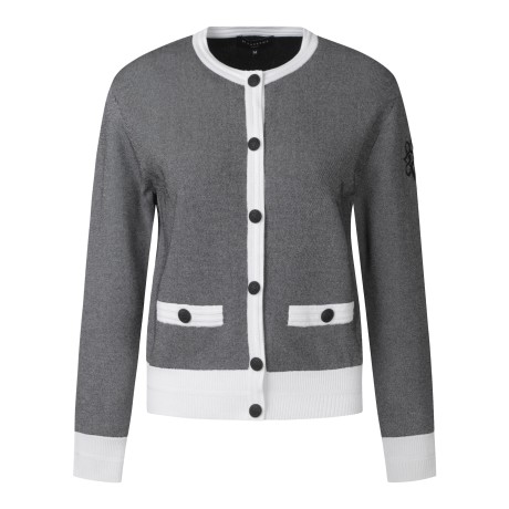 여성 투톤 자가드 라운드 니트 가디건