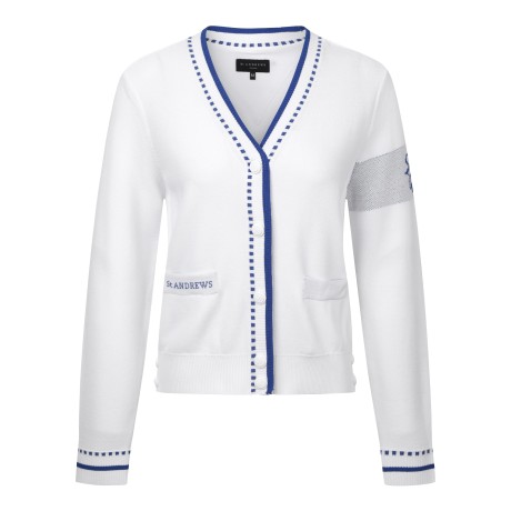 여성 허니콤 자가드 소매 로고 V넥 가디건