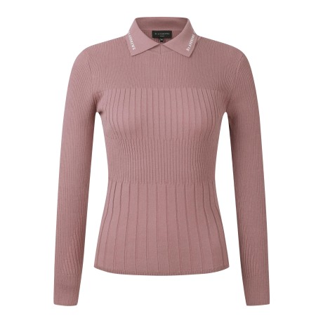 여성 카라 로고 프린트 골조직 니트