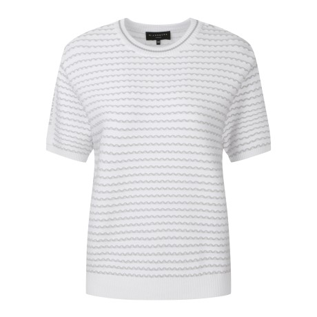 여성 골지 웨이브 로고 프린트 크롭 반팔 니트