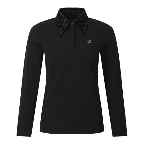 여성 카라 STA 엠보 프린트 우븐 빅카라 긴팔 티셔츠