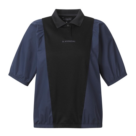 여성 우븐 믹스 오버핏 밴딩 반팔 티셔츠