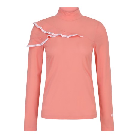 여성 배색 로고 테이프 프릴 긴팔 티셔츠