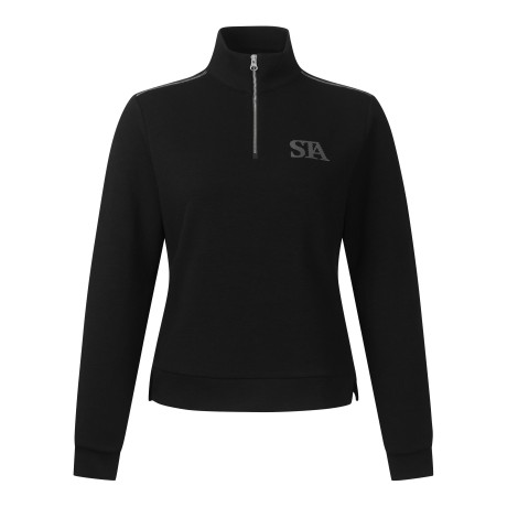 여성 어깨 자수 하이브리드 하프 집업 긴팔 티셔츠