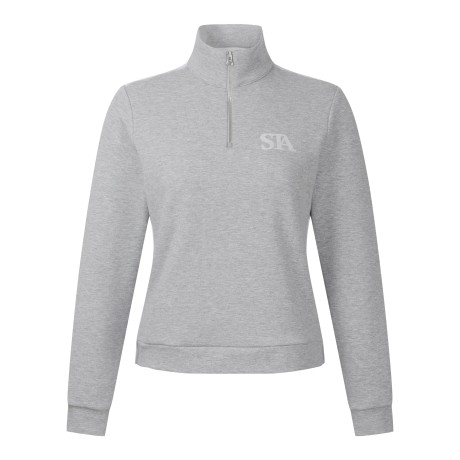 여성 어깨 자수 하이브리드 하프 집업 긴팔 티셔츠