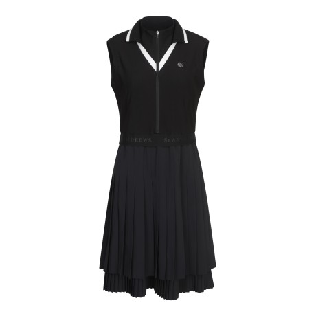 여성 저지 플리츠 하프 집업 민소매 원피스